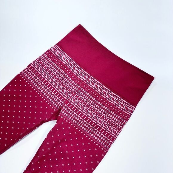 Fabletics fair isle red Christmas sweater print seamless leggings M - Picture 5 of 10